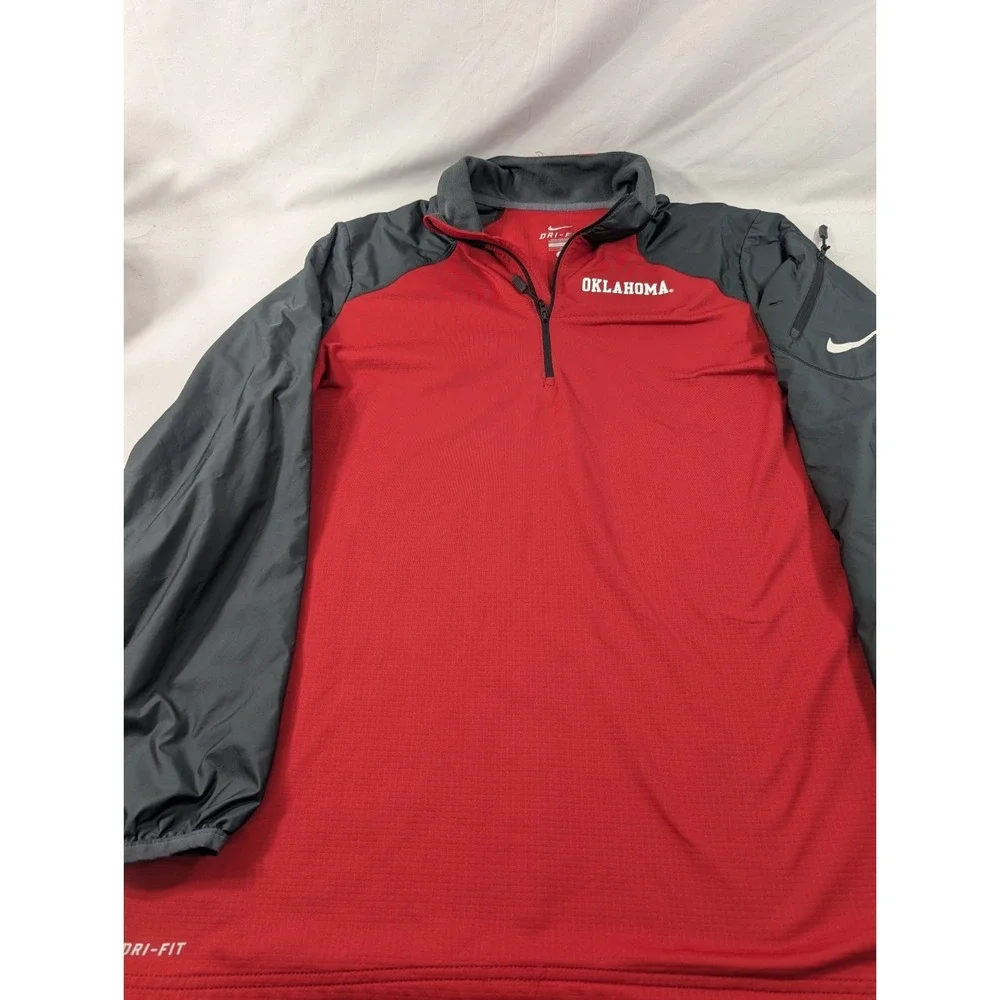 Nike Dri-Fit Oklahoma Sooners Mens Large Long Sleeve 1/4 Zip Pullover Red Gray